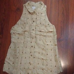 Sleeveless Beige Button-Up Blouse